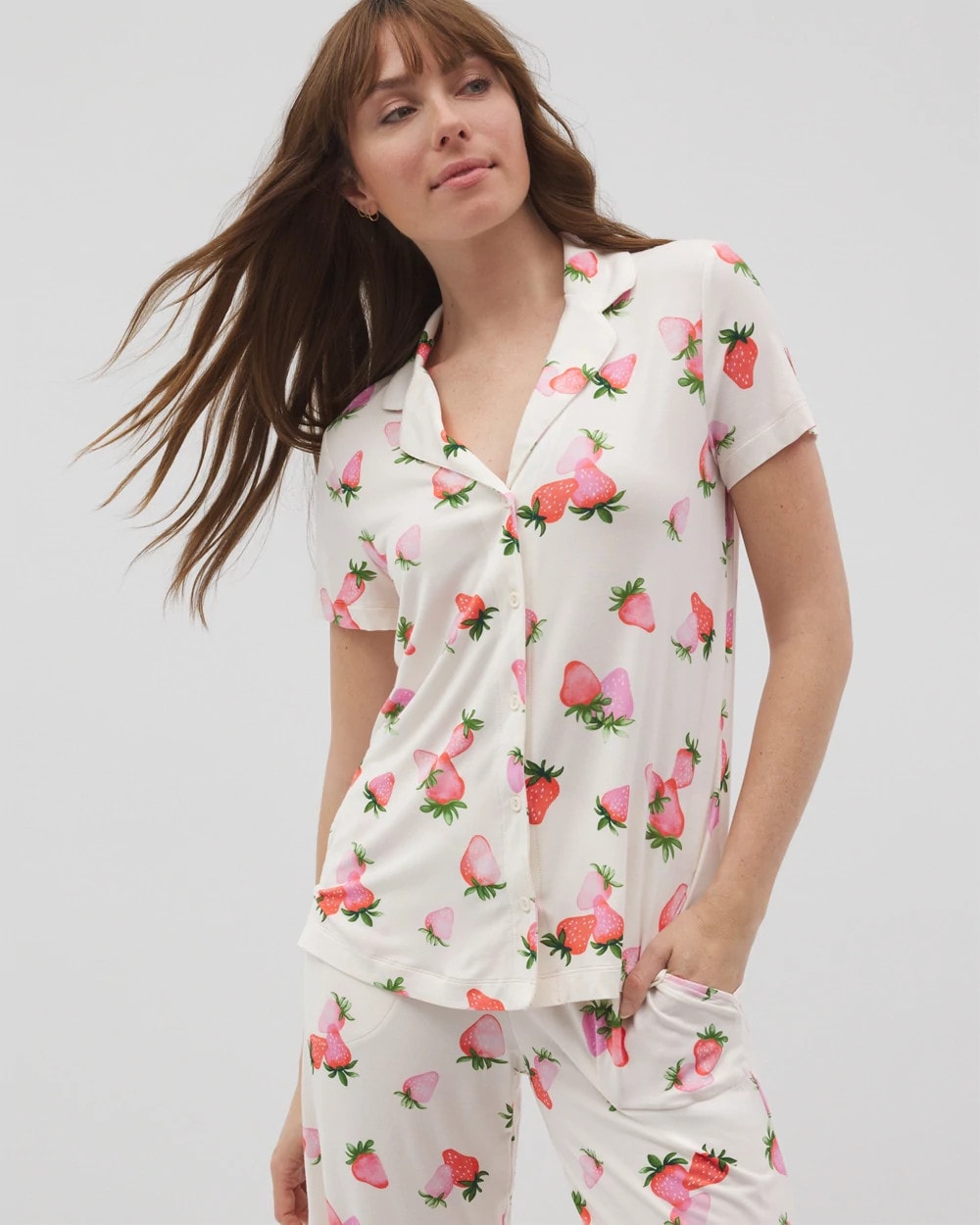 Short Sleeve Notch Collar Pajama Top - BERRY BEST CHAMPAGNE | Soma Women