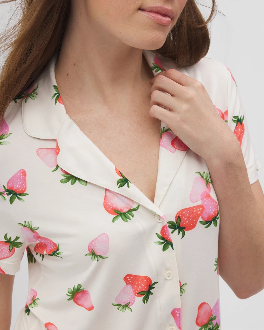 Short Sleeve Notch Collar Pajama Top - BERRY BEST CHAMPAGNE | Soma Women