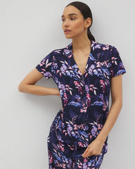 Short Sleeve Notch Collar Pajama Top - BLOOM BRIGHTLY NAVY | Soma Women
