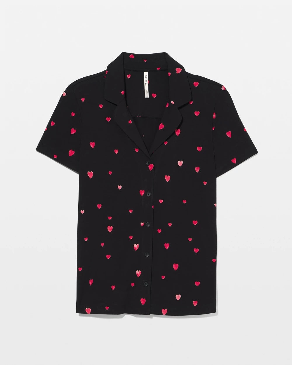 Short Sleeve Notch Collar Pajama Top - FLOATING HEARTS BLACK RED | Soma Women