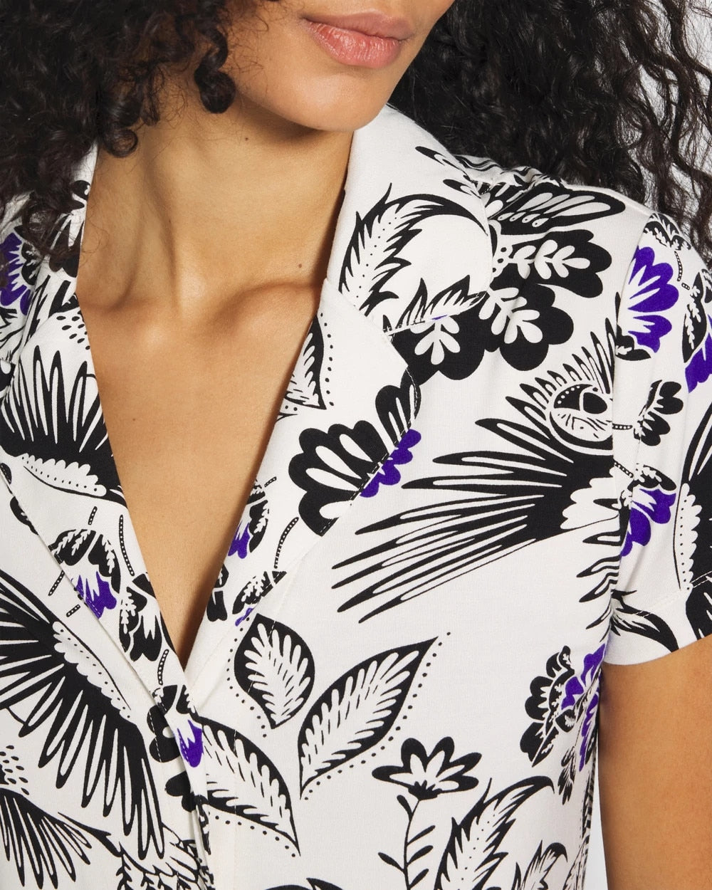 Short Sleeve Notch Collar Pajama Top - FLY BY NIGHT CHMPGNE DRMS | Soma Women