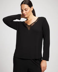 Lace Long Sleeve Pajama Top - BLACK | Soma Women