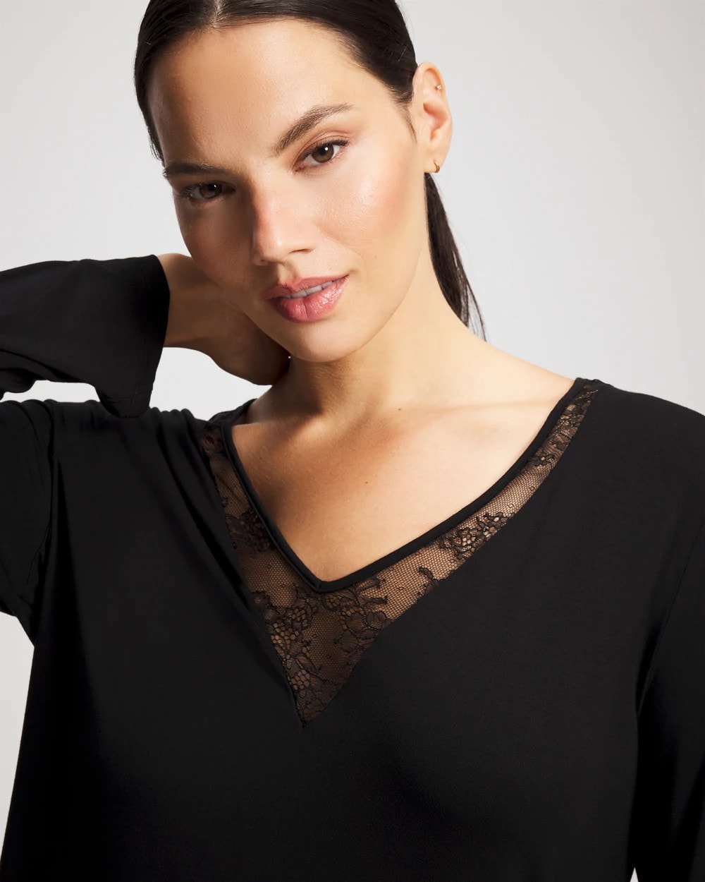 Lace Long Sleeve Pajama Top - BLACK | Soma Women