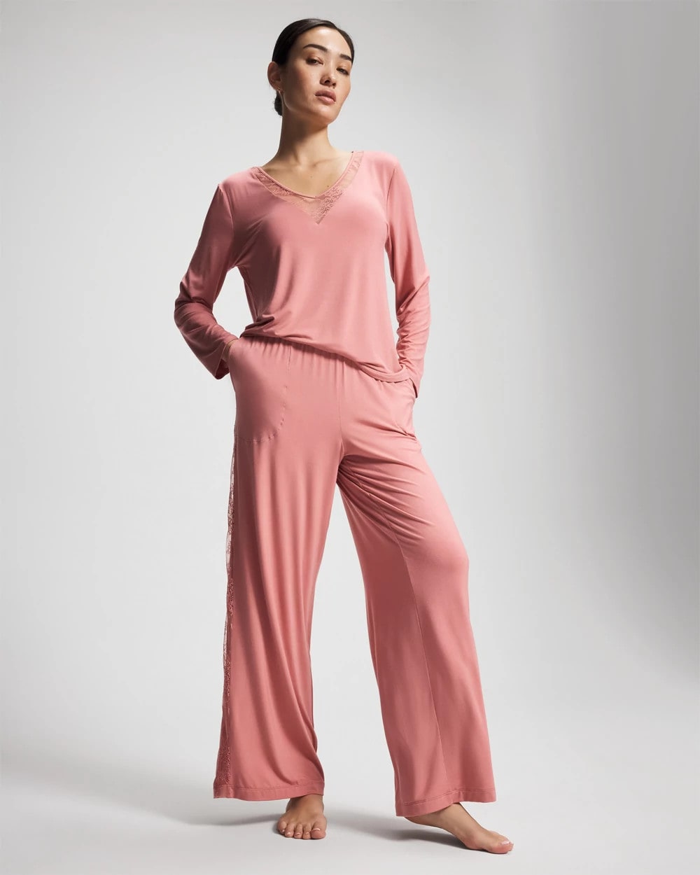 Lace Relaxed Wide Leg Pajama Pant - ANTIQUE PINK | Soma Women