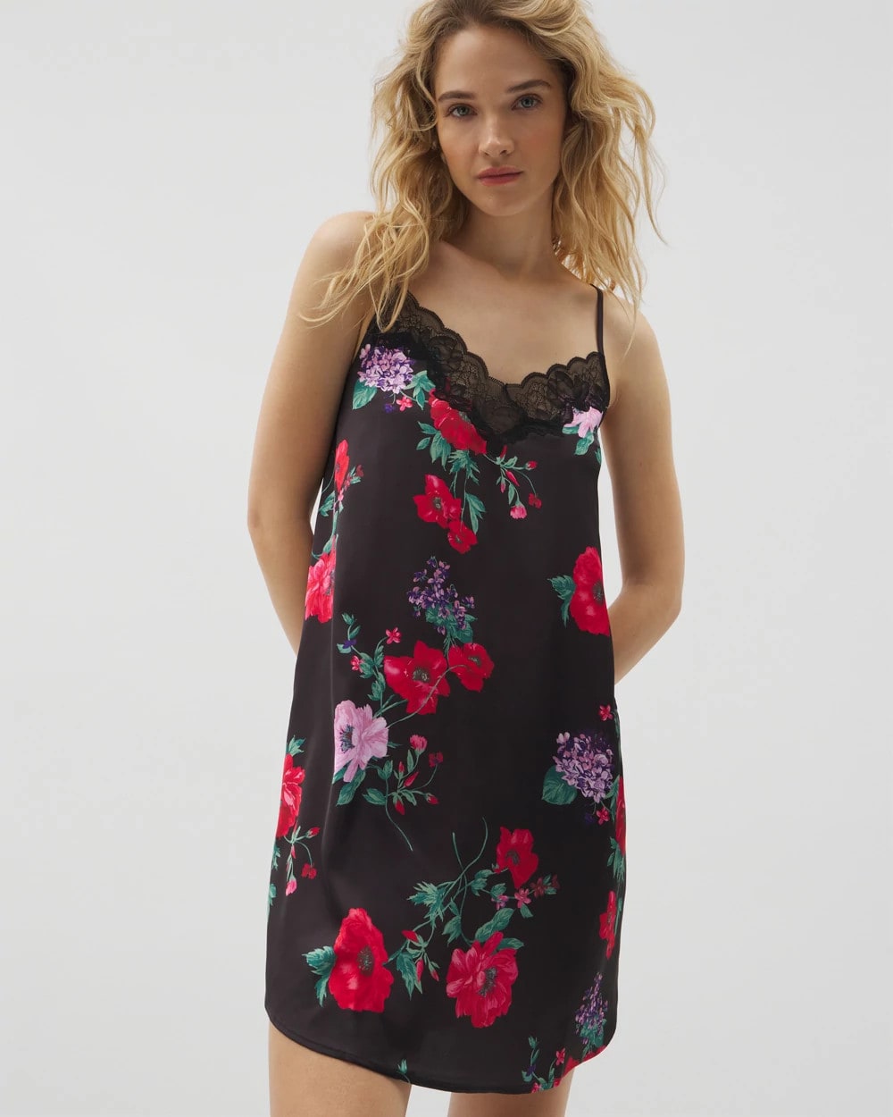Lace Trim Chemise - RHAPSODY FLORA BLACK | Soma Women