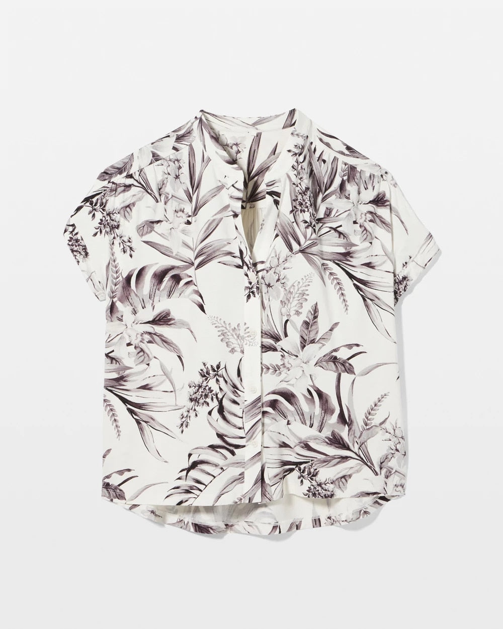 Short-Sleeve Button-Front Pajama Top - PALM PERFECT CHAMPAGNE | Soma Women