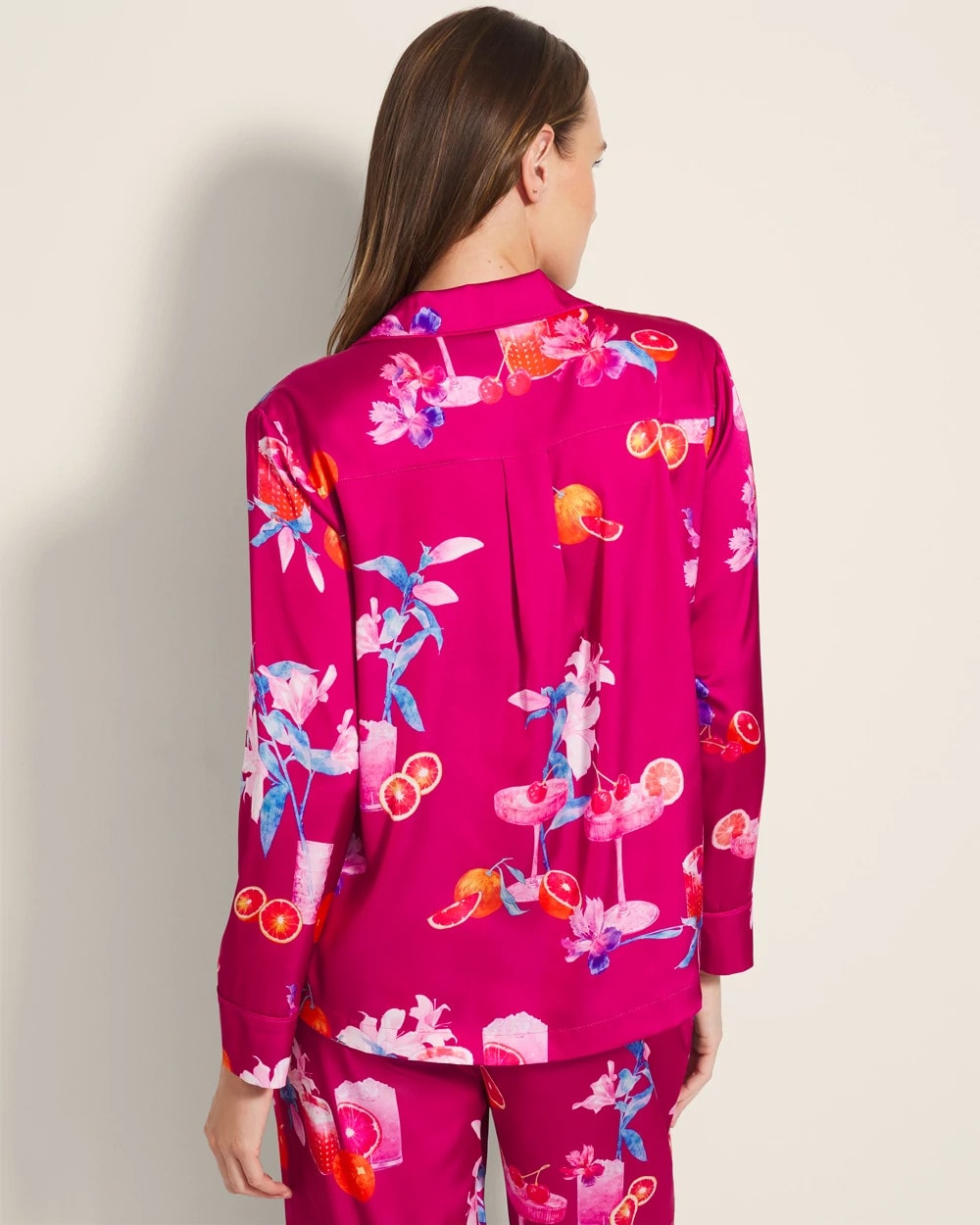 Long-Sleeve Notch Collar Pajama Top - ORANGE YOU GLAD PINK COSM | Soma Women