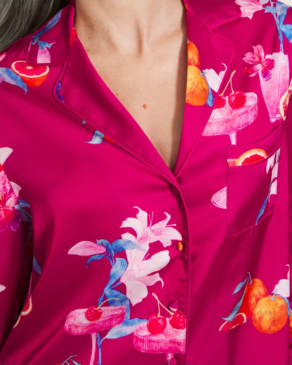 Long-Sleeve Notch Collar Pajama Top - ORANGE YOU GLAD PINK COSM | Soma Women