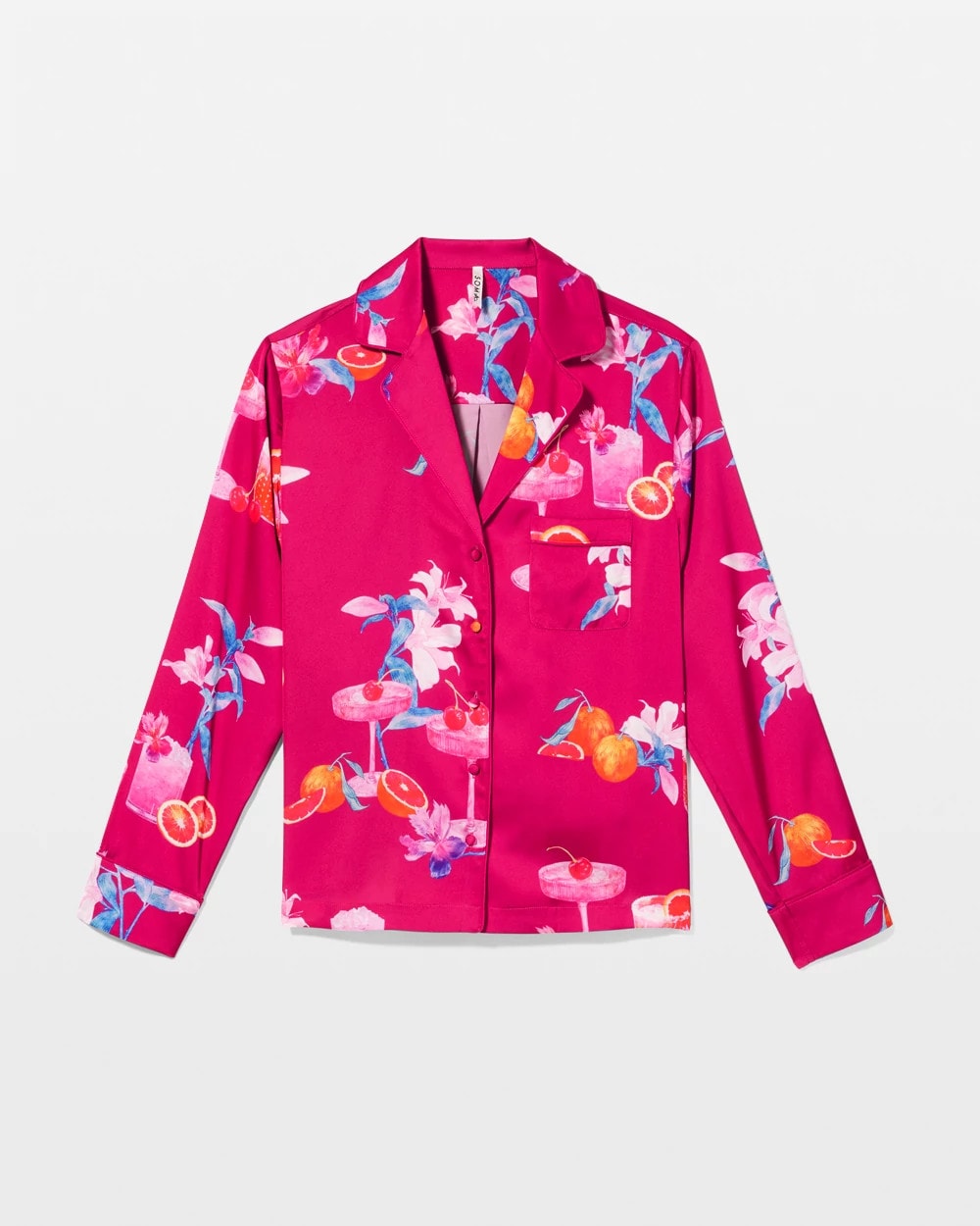Long-Sleeve Notch Collar Pajama Top - ORANGE YOU GLAD PINK COSM | Soma Women