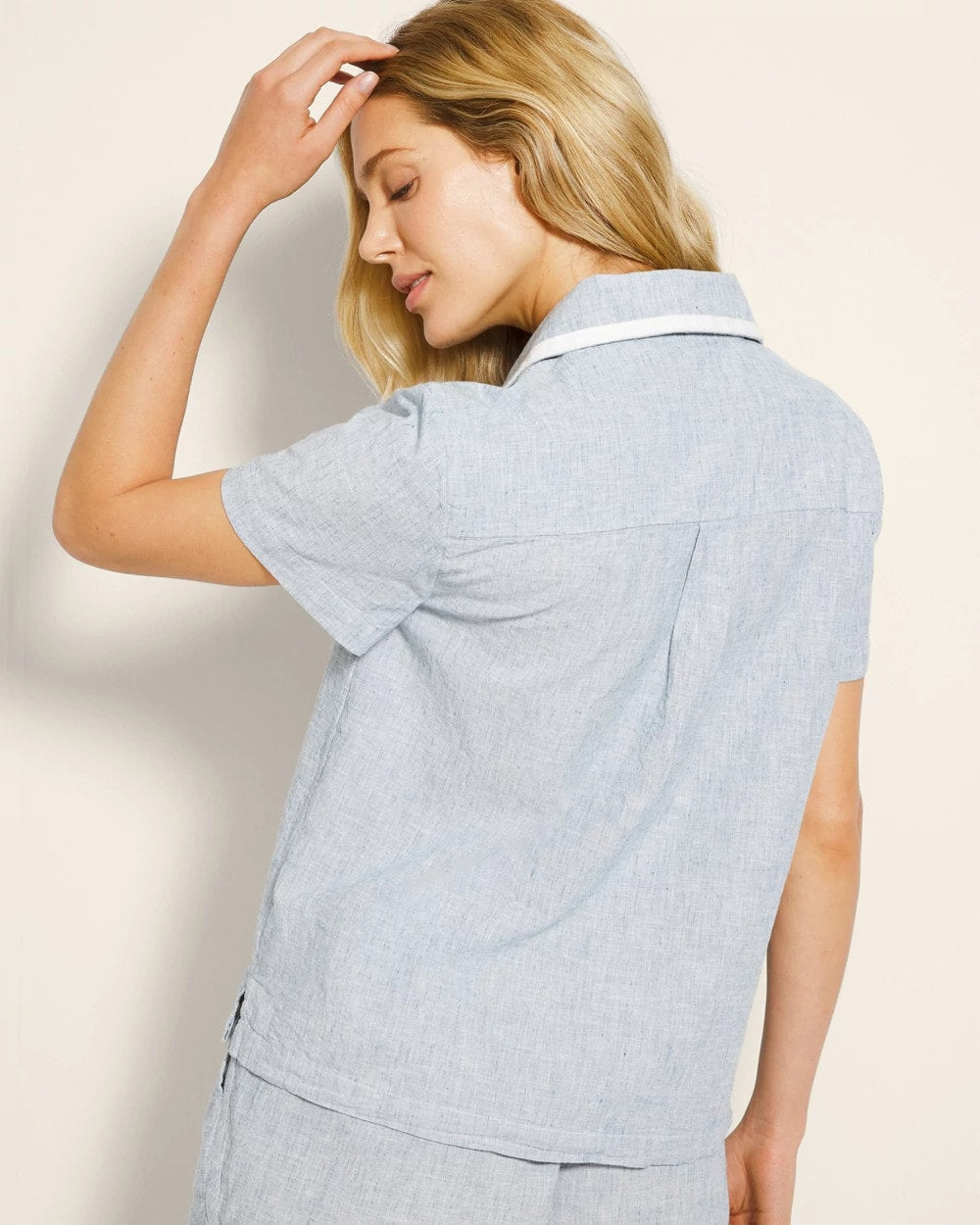 Short-Sleeve Notch Collar Pajama Top - IDYLLIC BLUE CROSSDYE | Soma Women