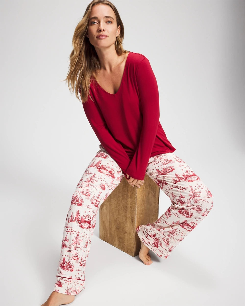 Classic Long Sleeve Pajama Top - PAINT THE TOWN RED | Soma Women