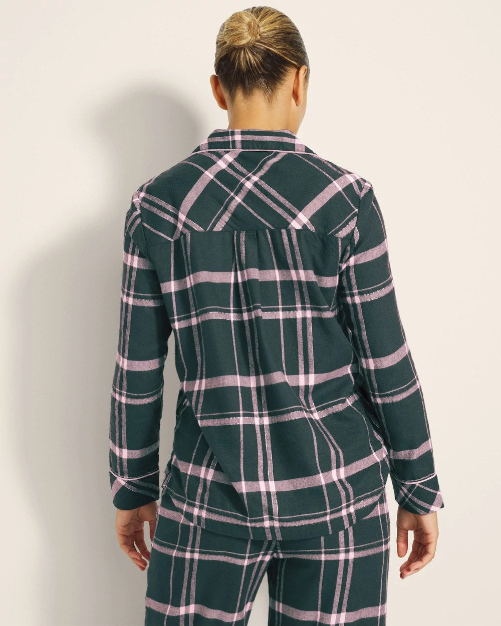 Super Soft Long-Sleeve Notch Collar Pajama Top - ASPEN PLAID EVERGLADE | Soma Women