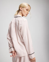 Long-Sleeve Notch Collar Pajama Top - STOCKING STRIPE VERT PINK | Soma Women