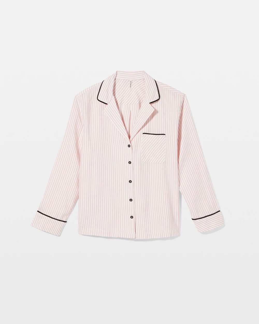 Long-Sleeve Notch Collar Pajama Top - STOCKING STRIPE VERT PINK | Soma Women