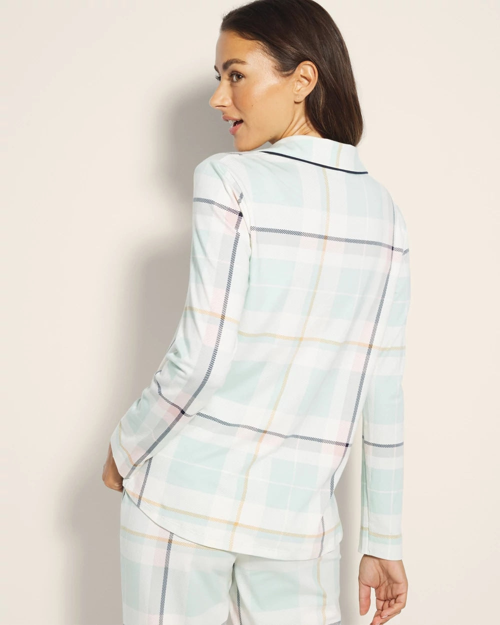 Long-Sleeve Notch Collar Pajama Top - SNUGGLE UP PLAID GREEN | Soma Women