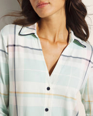 Long-Sleeve Notch Collar Pajama Top - SNUGGLE UP PLAID GREEN | Soma Women