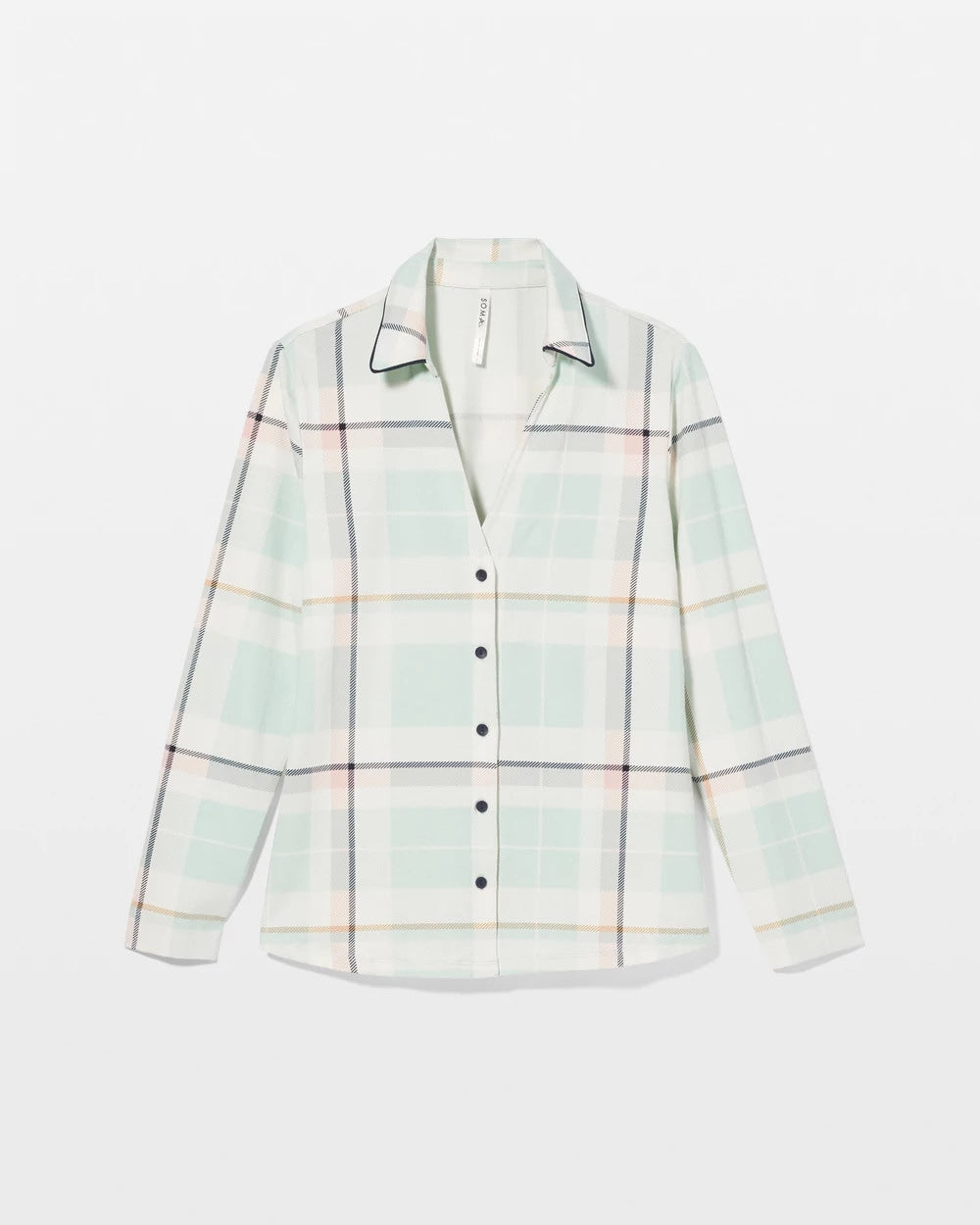Long-Sleeve Notch Collar Pajama Top - SNUGGLE UP PLAID GREEN | Soma Women