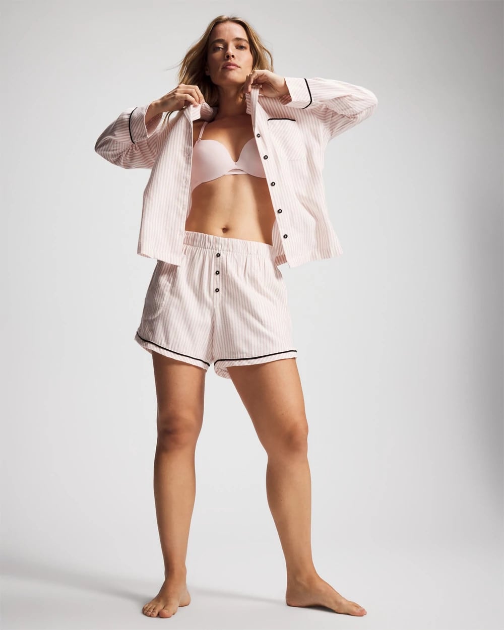Velvet Piped Boxer Pajama Short - STOCKING STRIPE VERT PINK | Soma Women