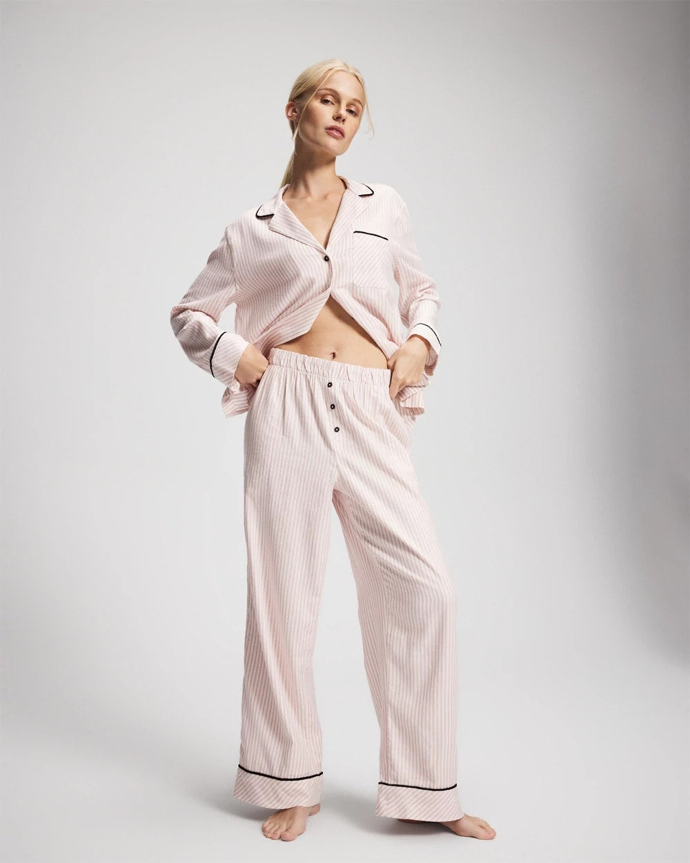 Velvet Piped Relaxed Pajama Pant - STOCKING STRIPE VERT PINK | Soma Women