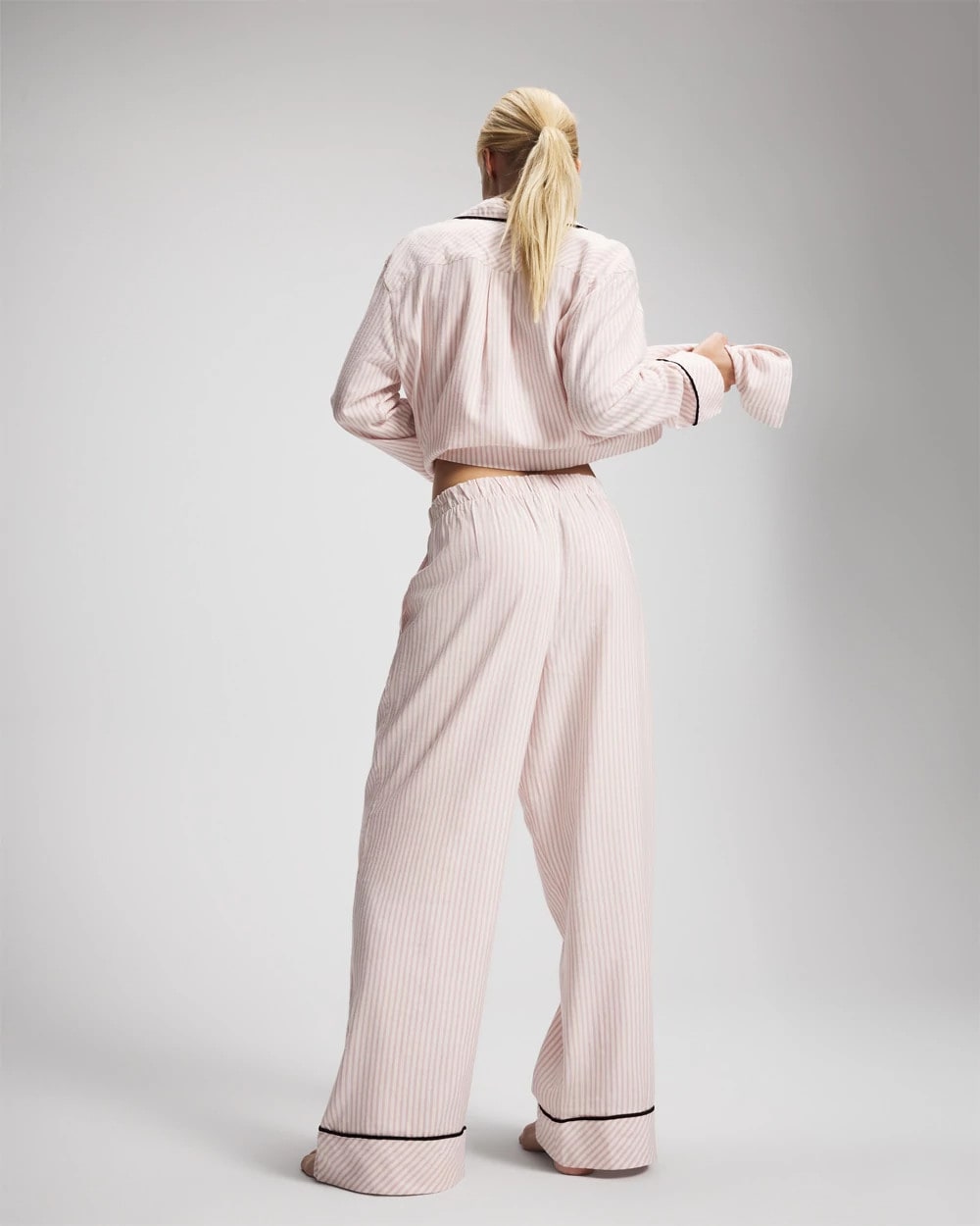 Velvet Piped Relaxed Pajama Pant - STOCKING STRIPE VERT PINK | Soma Women