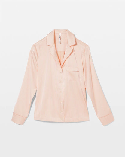 Long-Sleeve Notch Collar Pajama Top - PIN STRIPE VERTICAL PEACH | Soma Women