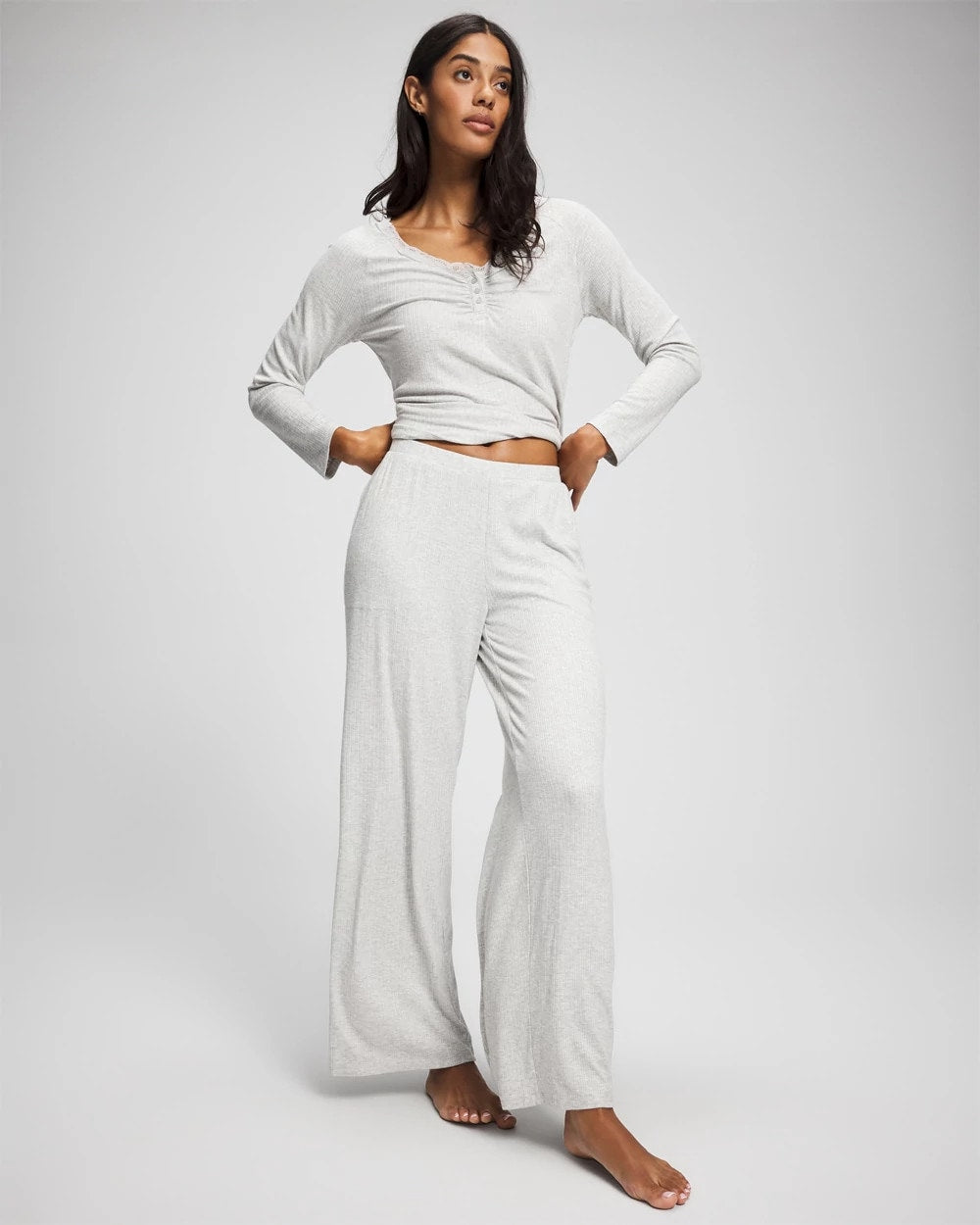 Pointelle Wide Leg Pajama Pant - HEATHER FROST | Soma Women