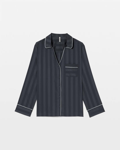 Shadow Stripe Long Sleeve Pajama Notch Collar Top - PETROL | Soma Women
