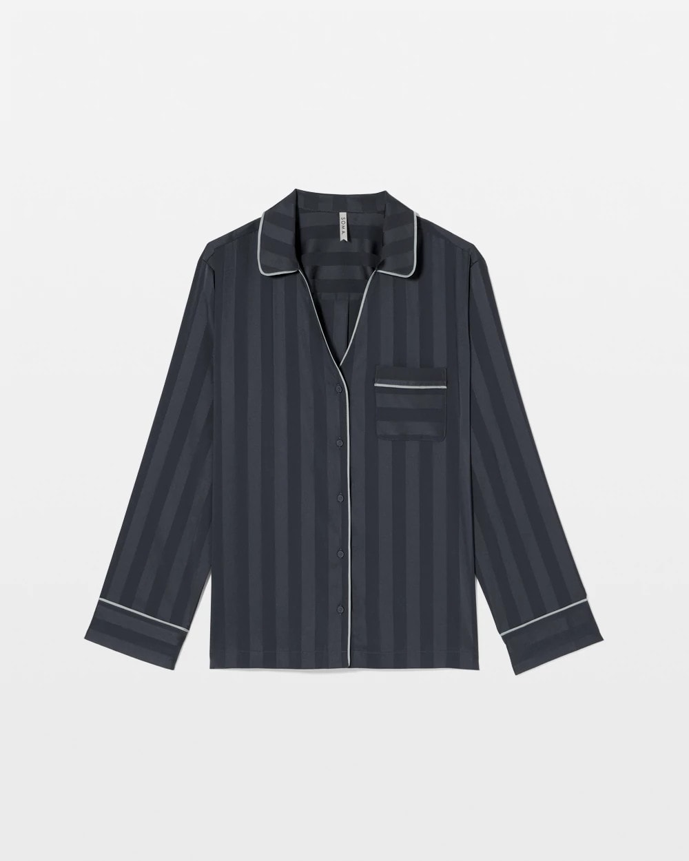 Shadow Stripe Long Sleeve Pajama Notch Collar Top - PETROL | Soma Women