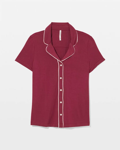 Solid Short Sleeve Notch Collar Pajama Top - GARNET | Soma Women