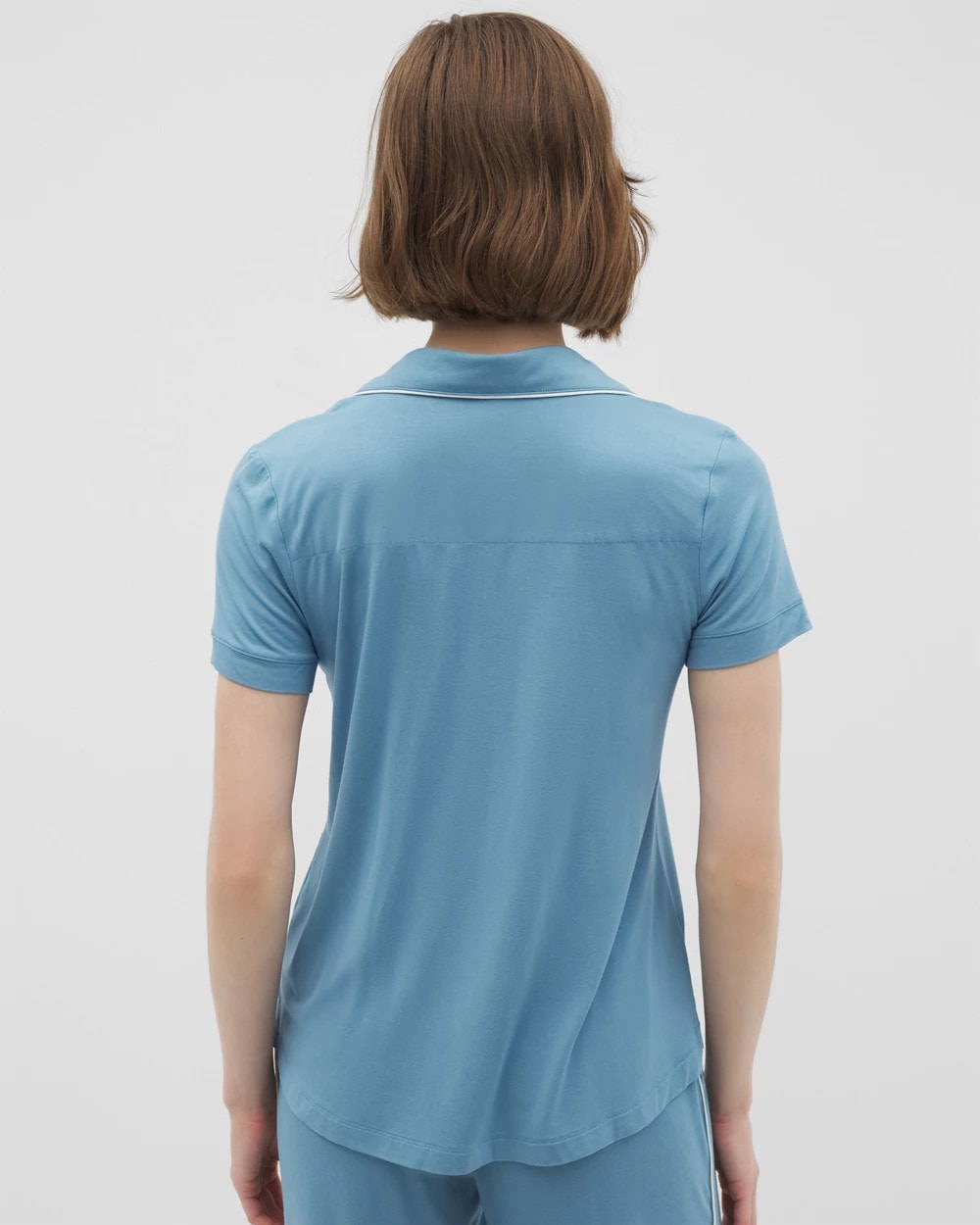 Solid Short Sleeve Notch Collar Pajama Top - BLUE HEAVEN | Soma Women