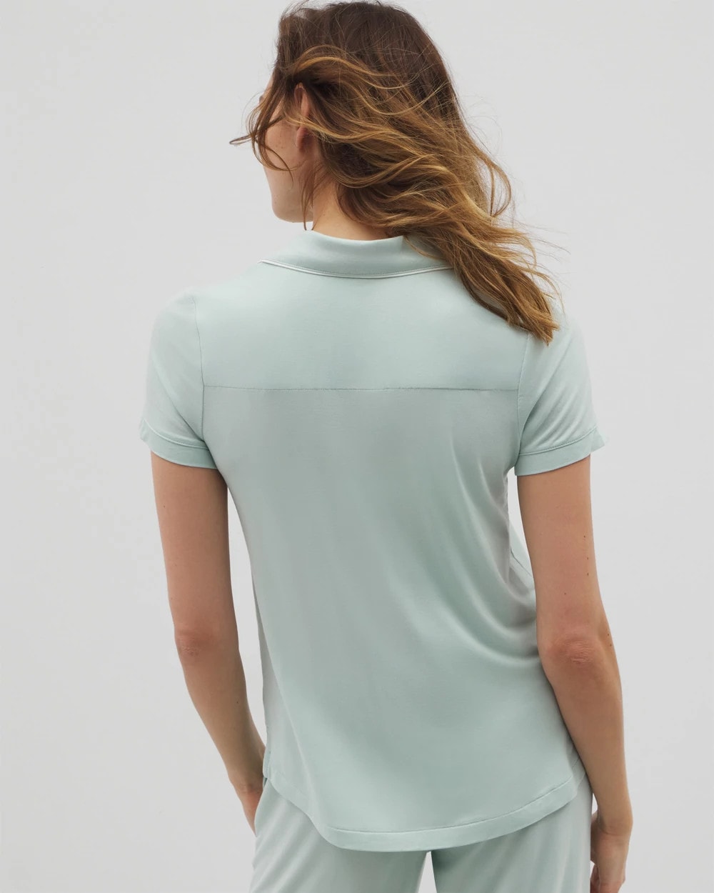 Solid Short Sleeve Notch Collar Pajama Top - HARBOR GREEN | Soma Women