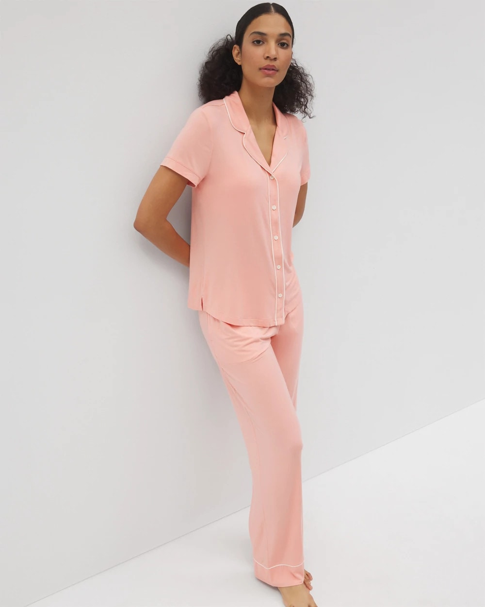 Solid Short Sleeve Notch Collar Pajama Top - PALOMA GLOW | Soma Women
