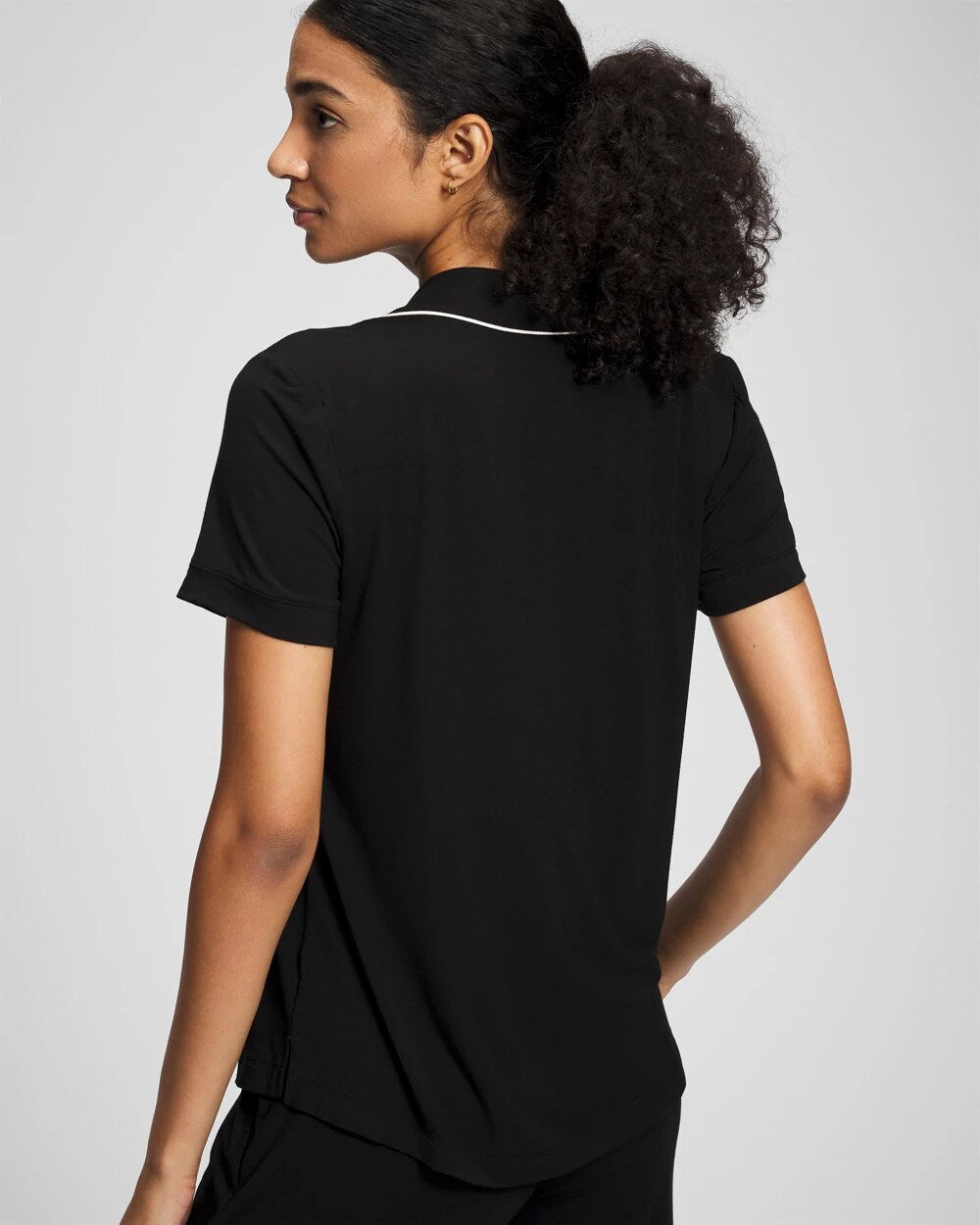Solid Short Sleeve Notch Collar Pajama Top - BLACK | Soma Women