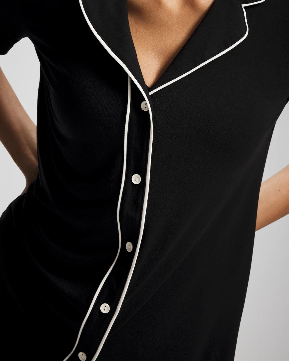 Solid Short Sleeve Notch Collar Pajama Top - BLACK | Soma Women