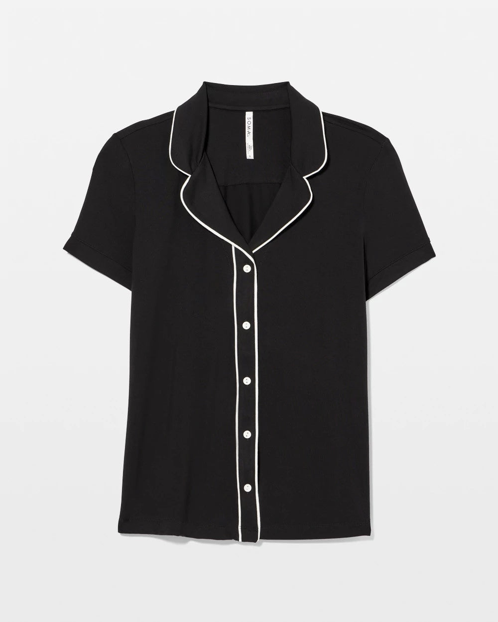 Solid Short Sleeve Notch Collar Pajama Top - BLACK | Soma Women