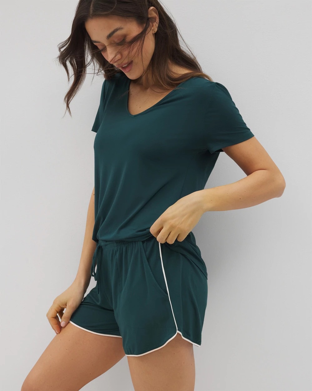 Solid Piped Pajama Shorts - DARK SEA | Soma Women