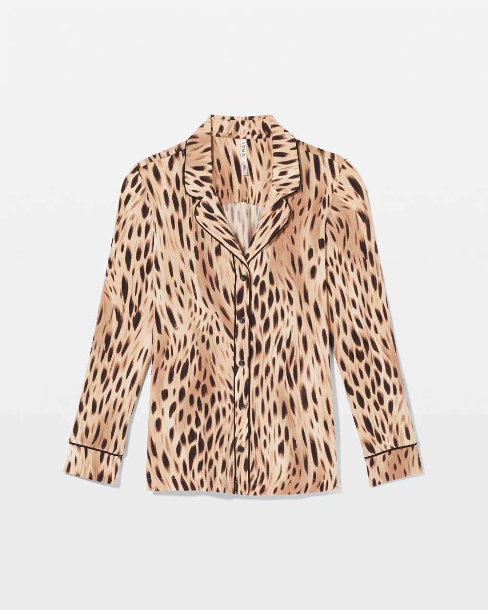 Long-Sleeve Printed Notch Collar Pajama Top - SPLENDID LEOPARD AMBER | Soma Women