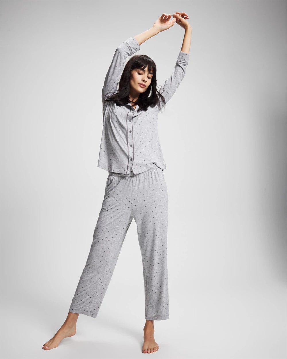Long-Sleeve Printed Notch Collar Pajama Top - PEACEFUL DOT HEATHER | Soma Women