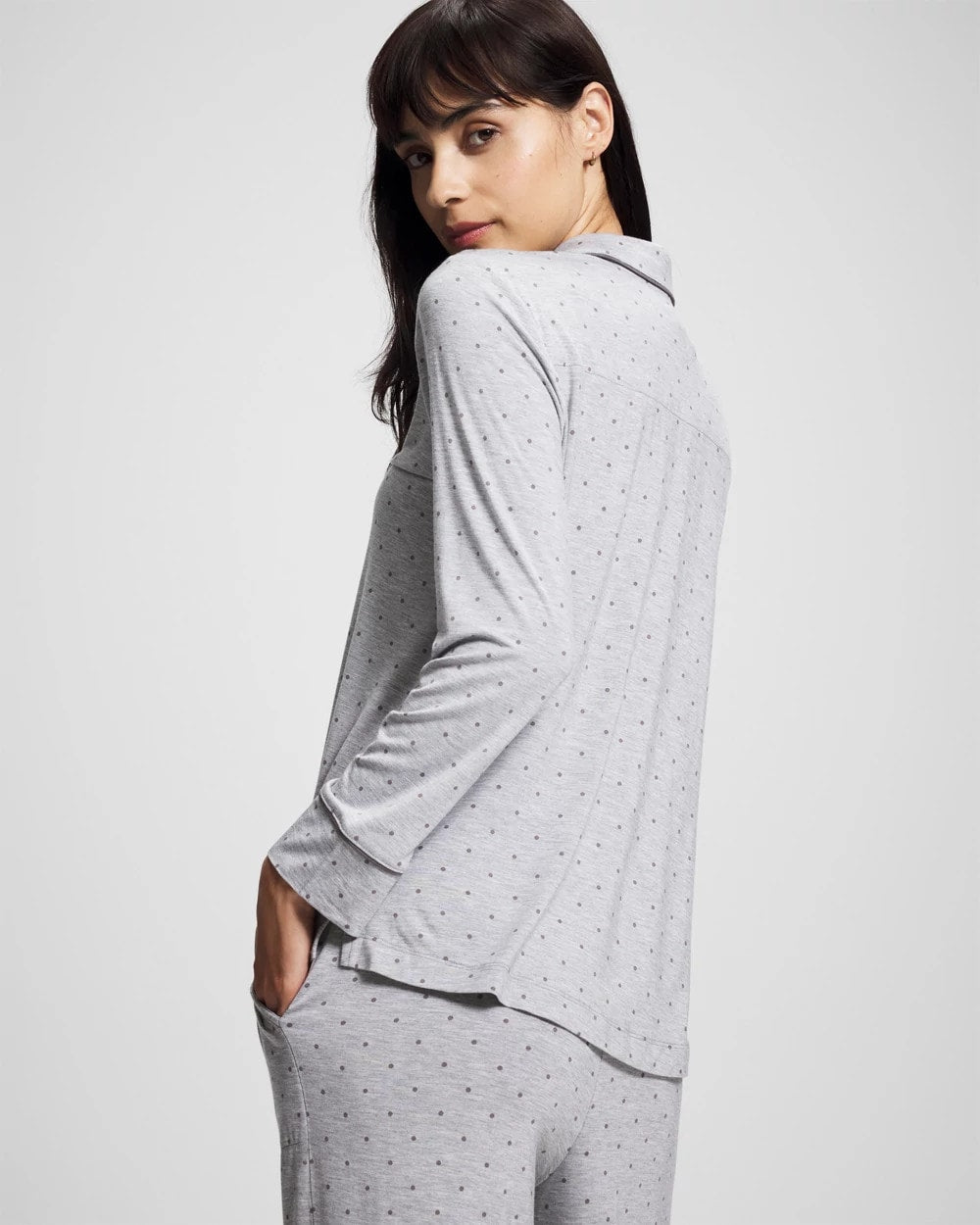 Long-Sleeve Printed Notch Collar Pajama Top - PEACEFUL DOT HEATHER | Soma Women