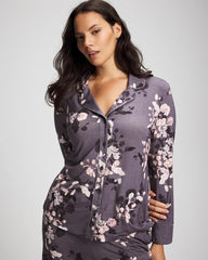 Long-Sleeve Printed Notch Collar Pajama Top - FLORAL DREAMS GRAY | Soma Women