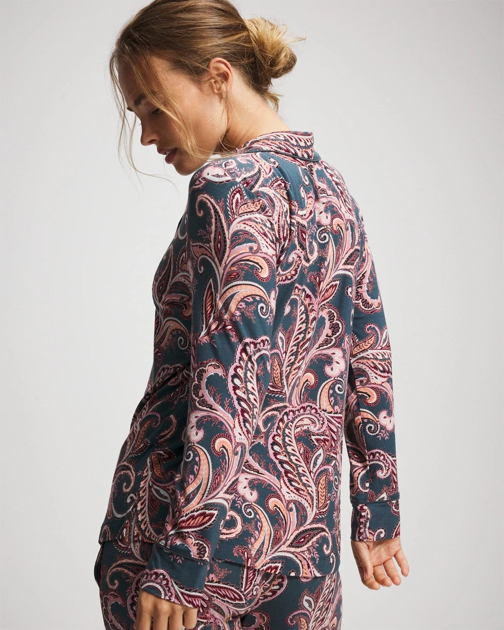 Long-Sleeve Printed Notch Collar Pajama Top - IMPERIAL PAISLEY MD PET | Soma Women