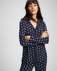 Long-Sleeve Printed Notch Collar Pajama Top - BELLE FOULARD NAVY | Soma Women