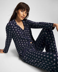 Long-Sleeve Printed Notch Collar Pajama Top - BELLE FOULARD NAVY | Soma Women