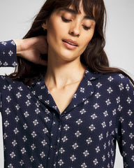 Long-Sleeve Printed Notch Collar Pajama Top - BELLE FOULARD NAVY | Soma Women