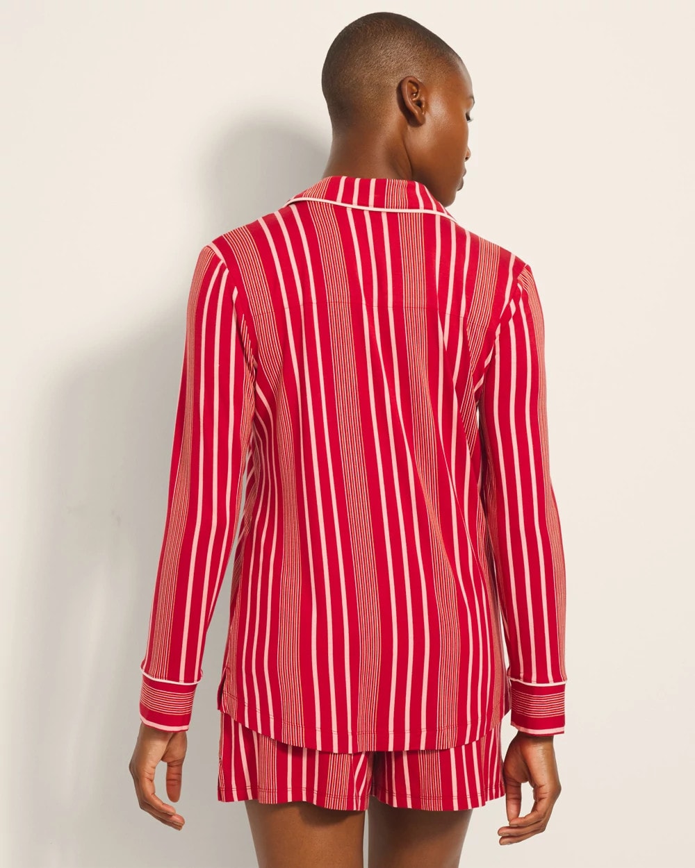 Long-Sleeve Printed Notch Collar Pajama Top - ASPEN STRIPE RED | Soma Women