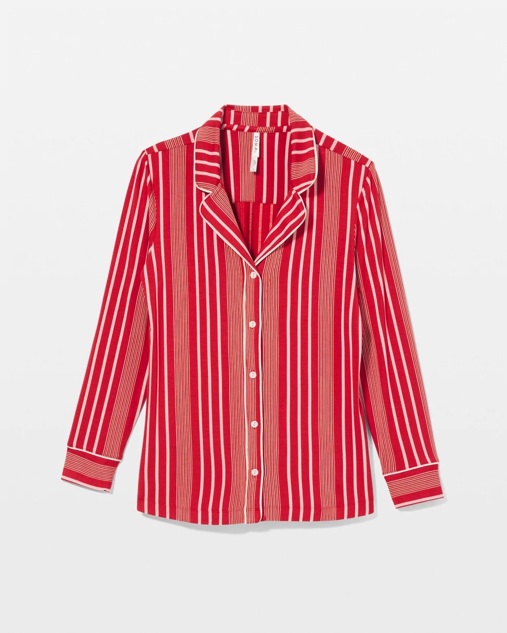 Long-Sleeve Printed Notch Collar Pajama Top - ASPEN STRIPE RED | Soma Women