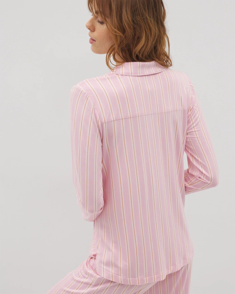 Long-Sleeve Printed Notch Collar Pajama Top - BLISS STRIPE LAVENDER | Soma Women