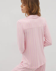 Long-Sleeve Printed Notch Collar Pajama Top - BLISS STRIPE LAVENDER | Soma Women