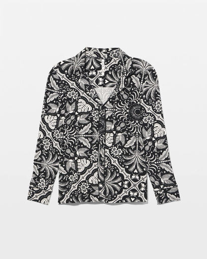 Long-Sleeve Printed Notch Collar Pajama Top - AMAZONIA TILE BLACK | Soma Women