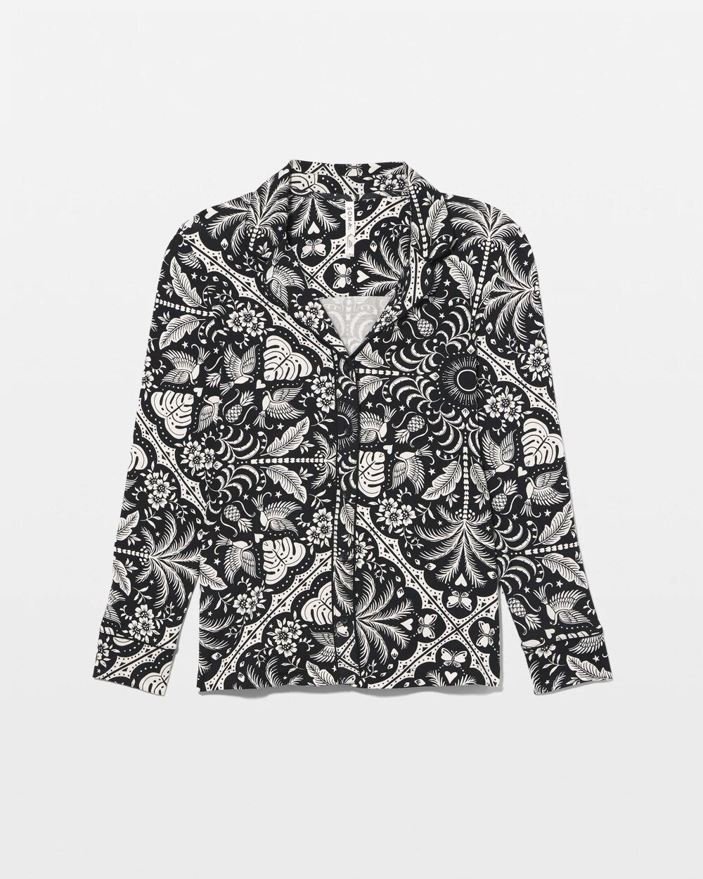 Long-Sleeve Printed Notch Collar Pajama Top - AMAZONIA TILE BLACK | Soma Women